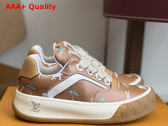 LV x the Darjeeling Limited LV Tilted Sneaker in Cognac Brown Printed Calf Leather 1AJTKX Replica