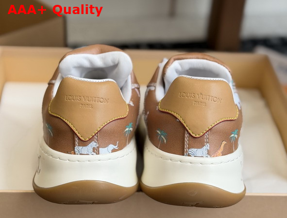 LV x the Darjeeling Limited LV Tilted Sneaker in Cognac Brown Printed Calf Leather 1AJTKX Replica