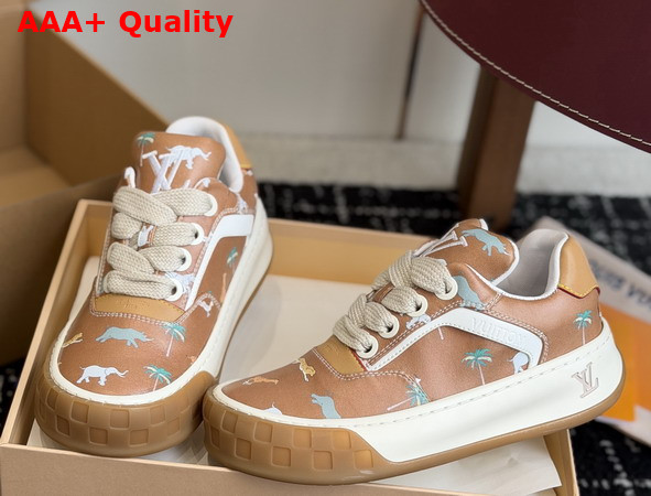 LV x the Darjeeling Limited LV Tilted Sneaker in Cognac Brown Printed Calf Leather 1AJTKX Replica