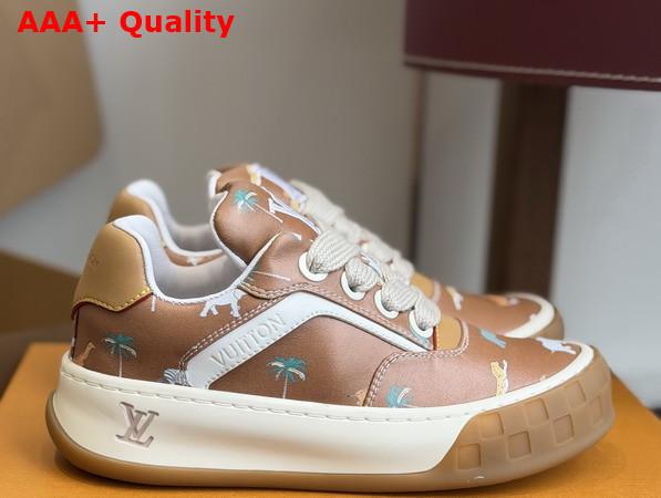 LV x the Darjeeling Limited LV Tilted Sneaker in Cognac Brown Printed Calf Leather 1AJTKX Replica