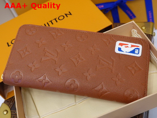 LVXNBA Zippy Wallet Vertical Brown Ball Grain Leather M80548 Replica