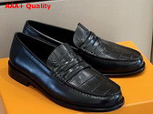 Louis Loafer in Black Glazed Calf Leather and Alligator 1AASO6 Replica