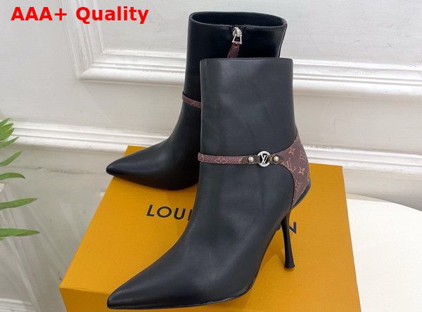 Louis Vuitton 6am Ankle Boot in Black Plain Calf Leather and Monogram Canvas Replica