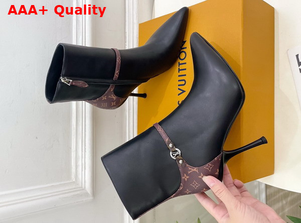 Louis Vuitton 6am Ankle Boot in Black Plain Calf Leather and Monogram Canvas Replica