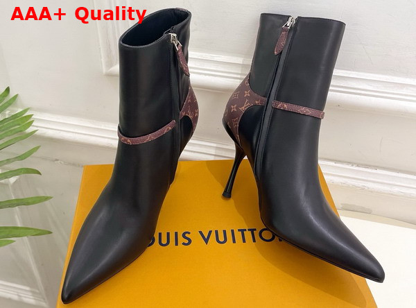Louis Vuitton 6am Ankle Boot in Black Plain Calf Leather and Monogram Canvas Replica