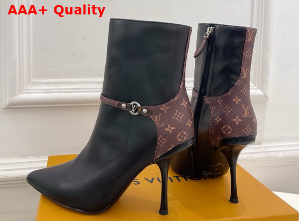 Louis Vuitton 6am Ankle Boot in Black Plain Calf Leather and Monogram Canvas Replica