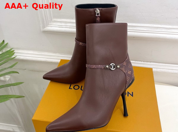Louis Vuitton 6am Ankle Boot in Brown Plain Calf Leather and Monogram Canvas Replica
