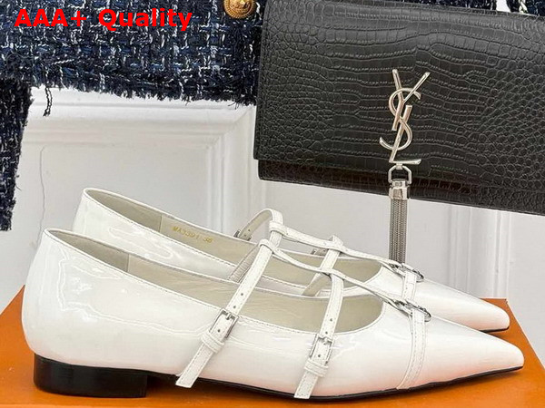 Louis Vuitton 6am Flat Ballerina in Ecru Patent Calf Leather Replica