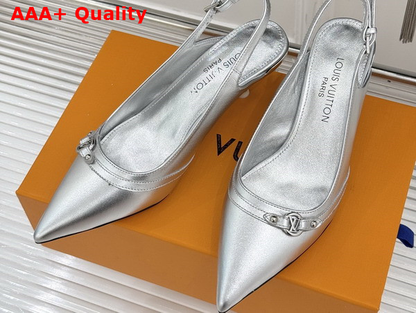 Louis Vuitton 6am Slingback Pump in Silver Metallic Lambskin 1AGZRB Replica