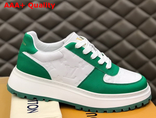 Louis Vuitton Abbesses Sneaker White and Green Monogram Embossed Calf Leather Replica