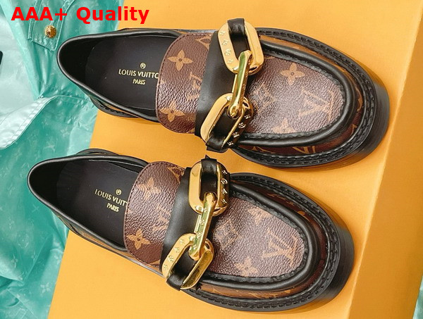 Louis Vuitton Academy Loafer in Monogram Canvas with Gold Oversized Resin Chain Accessory Replica