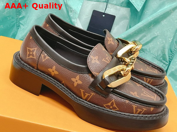 Louis Vuitton Academy Loafer in Monogram Canvas with Gold Oversized Resin Chain Accessory Replica
