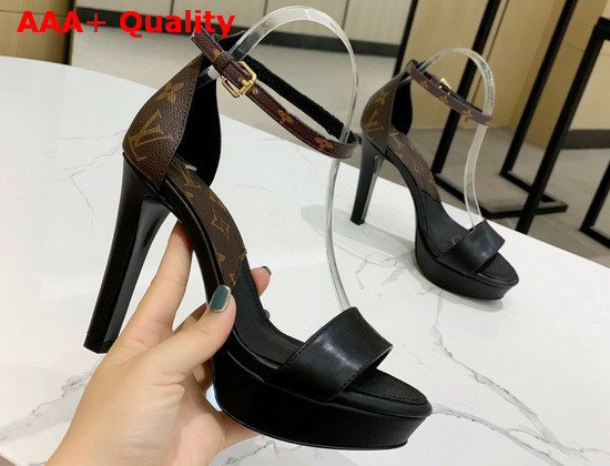 Louis Vuitton Afterglow Platform Sandal in Black Calf Leather and Patent Monogram Canvas 1A8N7V Replica