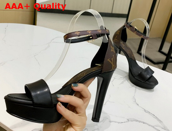 Louis Vuitton Afterglow Platform Sandal in Black Calf Leather and Patent Monogram Canvas 1A8N7V Replica