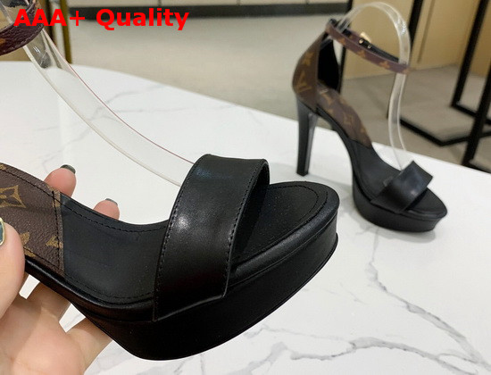 Louis Vuitton Afterglow Platform Sandal in Black Calf Leather and Patent Monogram Canvas 1A8N7V Replica