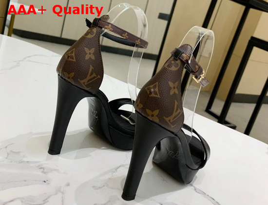 Louis Vuitton Afterglow Platform Sandal in Black Calf Leather and Patent Monogram Canvas 1A8N7V Replica