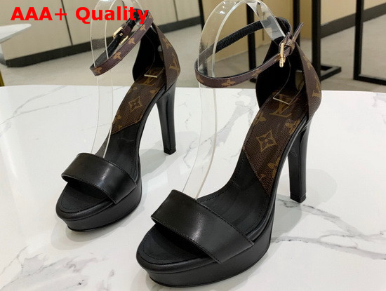 Louis Vuitton Afterglow Platform Sandal in Black Calf Leather and Patent Monogram Canvas 1A8N7V Replica