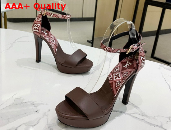 Louis Vuitton Afterglow Platform Sandal in Bordeaux Calf Leather and Jacquard Since 1854 Textile Replica