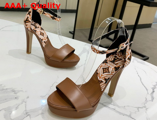 Louis Vuitton Afterglow Platform Sandal in Caramel Calf Leather and Monogram Giant Coated Canvas Replica