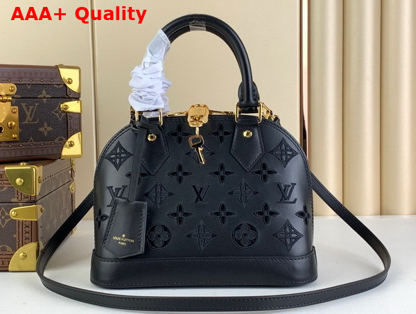 Louis Vuitton Alma BB Handbag in Black Calfskin Perforated with Iconic Monogram Motifs Replica
