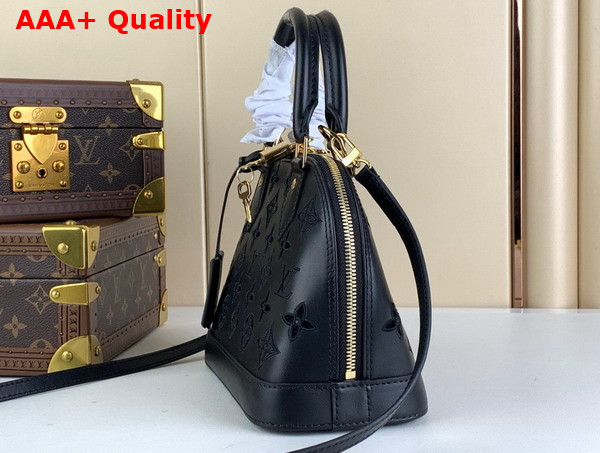 Louis Vuitton Alma BB Handbag in Black Calfskin Perforated with Iconic Monogram Motifs Replica