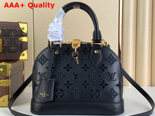 Louis Vuitton Alma BB Handbag in Black Calfskin Perforated with Iconic Monogram Motifs Replica