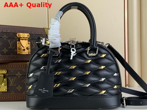 Louis Vuitton Alma BB Handbag in Black Lambskin Quilted with a Crisscross Pattern M83019 Replica