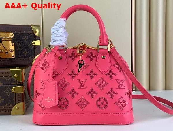 Louis Vuitton Alma BB Handbag in Pink Calfskin Perforated with Iconic Monogram Motifs M22878 Replica