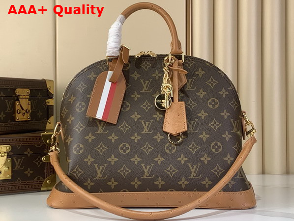 Louis Vuitton Alma MM Soft Celebration Monogram Coated Canvas and Ostrich Leather Trim N30049 Replica