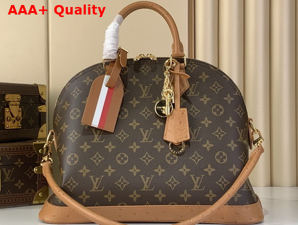 Louis Vuitton Alma MM Soft Celebration Monogram Coated Canvas and Ostrich Leather Trim N30049 Replica
