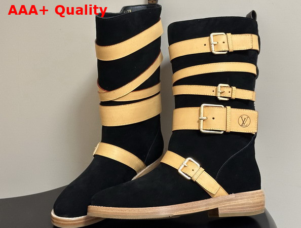 Louis Vuitton Amiral Flat Boot in Black Suede Calf Leather Replica