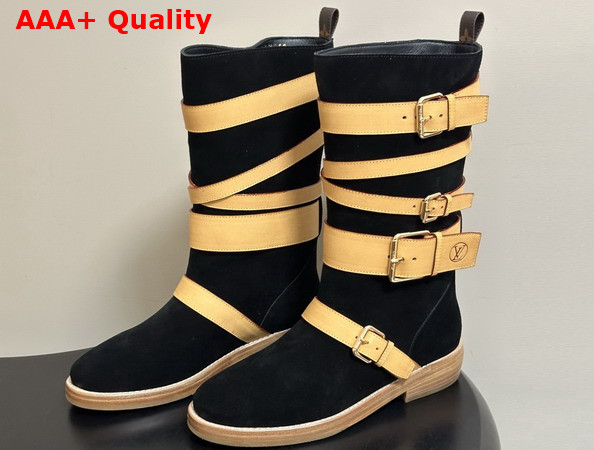 Louis Vuitton Amiral Flat Boot in Black Suede Calf Leather Replica