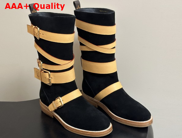 Louis Vuitton Amiral Flat Boot in Black Suede Calf Leather Replica