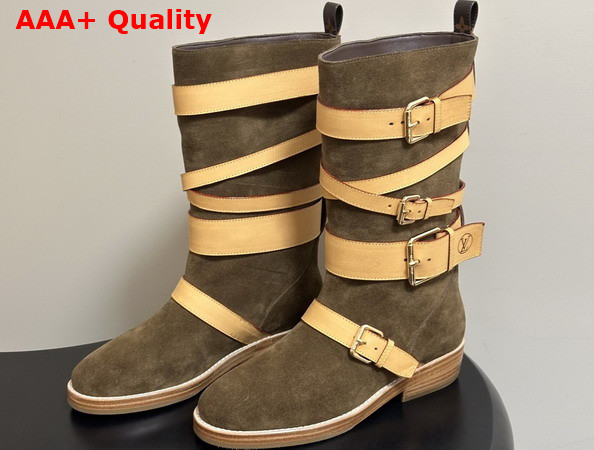 Louis Vuitton Amiral Flat Boot in Brown Suede Calf Leather Replica