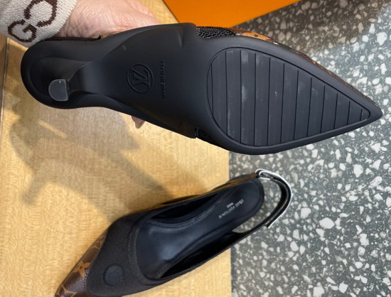 Louis Vuitton Archlight Slingback Pump Black Technical Satin and Patent Monogram Canvas 1A9S1Y Replica