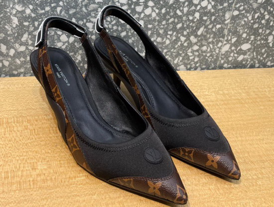 Louis Vuitton Archlight Slingback Pump Black Technical Satin and Patent Monogram Canvas 1A9S1Y Replica