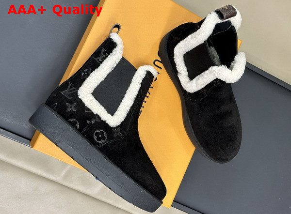 Louis Vuitton Aspen Chelsea Ankle Boot in Black Monogram Debossed Suede Calf Leather 1ADC6X Replica