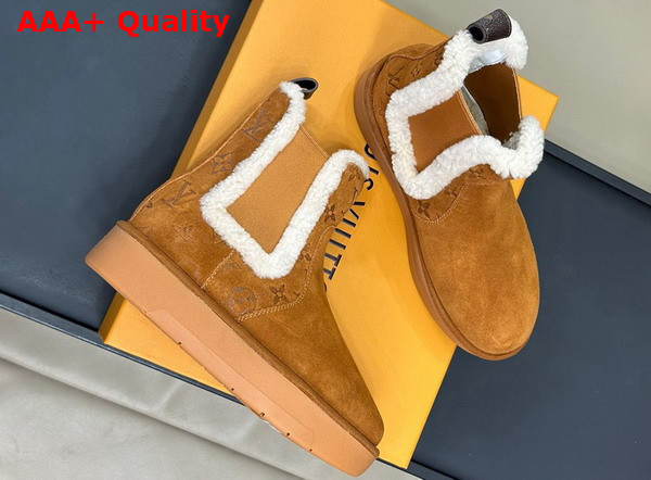 Louis Vuitton Aspen Chelsea Ankle Boot in Cognac Brown Monogram Debossed Suede Calf Leather 1ADC7T Replica