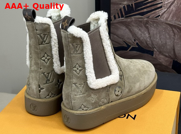 Louis Vuitton Aspen Chelsea Ankle Boot in Khaki Green Monogram Debossed Suede Calf Leather 1ADC89 Replica