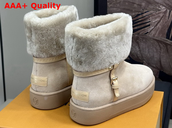 Louis Vuitton Aspen Platform Ankle Boot in Beige Suede Calf Leather and Shearling 1AC79I Replica