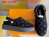 Louis Vuitton Aspen Platform Clog in Black Monogram Debossed Suede Calf Leather and Shearling 1ACHVV Replica