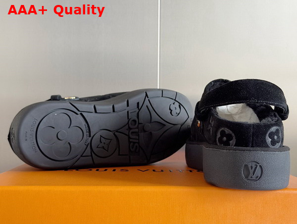 Louis Vuitton Aspen Platform Clog in Black Monogram Debossed Suede Calf Leather and Shearling 1ACHVV Replica