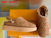 Louis Vuitton Aspen Platform Clog in Brown Monogram Debossed Suede Calf Leather and Shearling 1ACHWB Replica