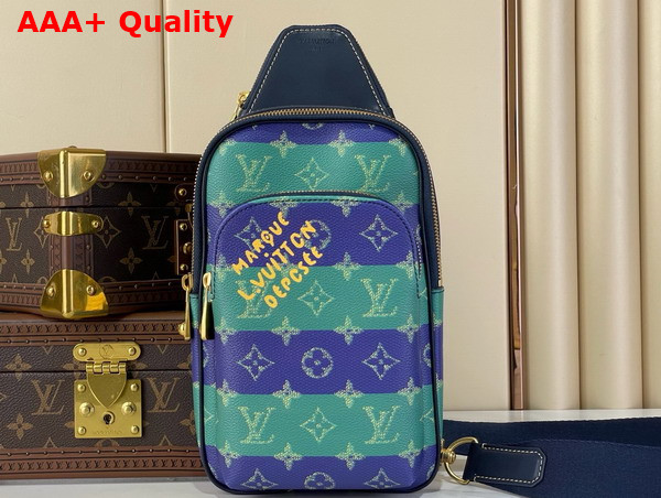 Louis Vuitton Avenue Slingbag PM Blue Stripes Monogram Heritage Coated Canvas M26419 Replica