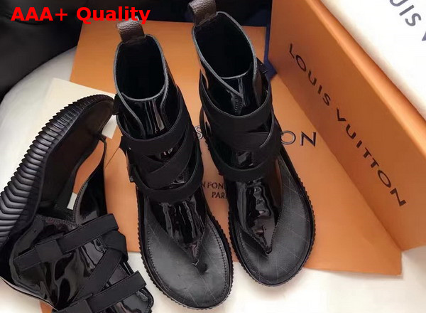 Louis Vuitton Bahia Brazil Flat Sandal Black Patent Leather Replica