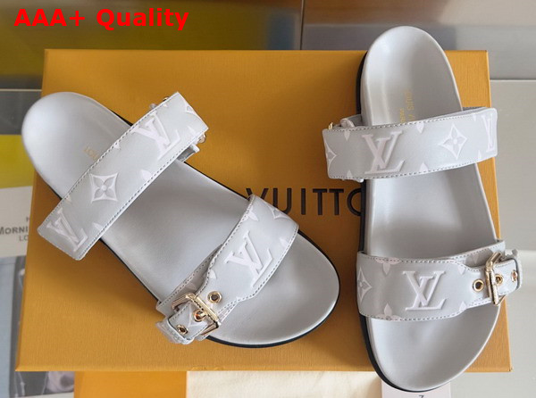 Louis Vuitton Bom Dia Comfort Mule in Gray Monogram Empreinte Leather 1AGXV0 Replica