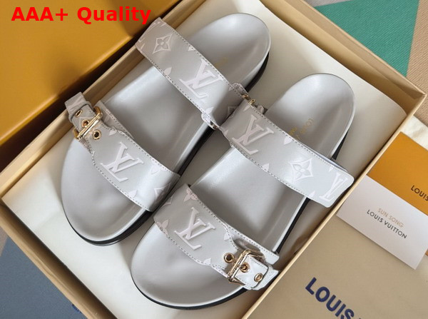 Louis Vuitton Bom Dia Comfort Mule in Gray Monogram Empreinte Leather 1AGXV0 Replica