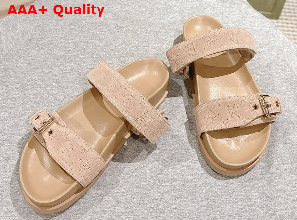 Louis Vuitton Bom Dia Flat Comfort Mule in Beige Perforated Suede Goat Leather 1ACTFM Replica