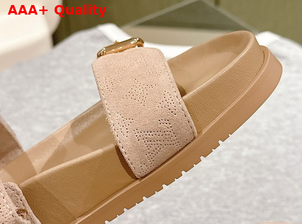 Louis Vuitton Bom Dia Flat Comfort Mule in Beige Perforated Suede Goat Leather 1ACTFM Replica