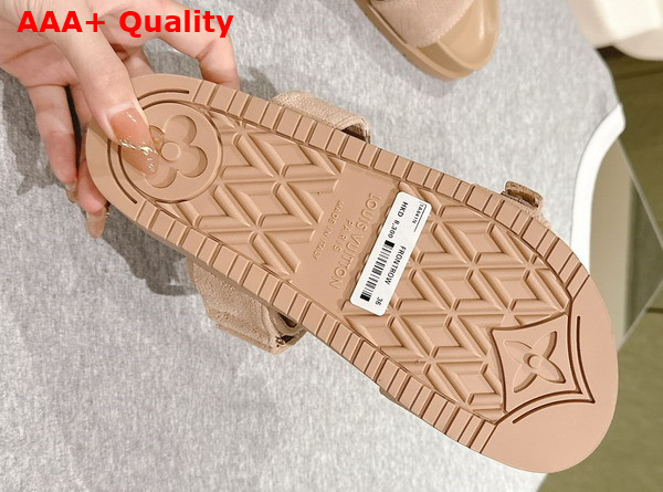 Louis Vuitton Bom Dia Flat Comfort Mule in Beige Perforated Suede Goat Leather 1ACTFM Replica